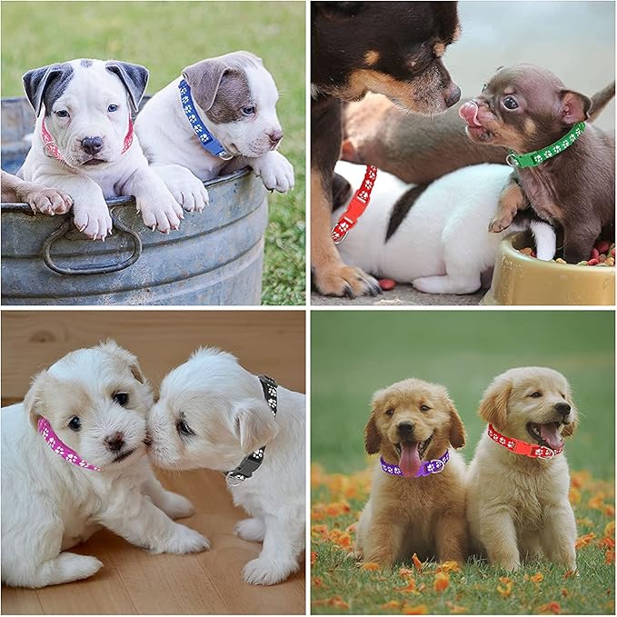 12 Pack Puppy Collars for Litter, Adjustable Puppy ID Collars Soft Nylon Whelping Collars for Newborn Litter Pets