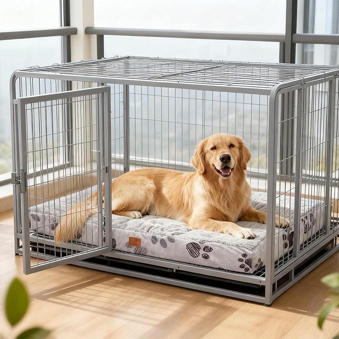 Waterproof Orthopedic Dog Bed for Large Medium Sized Dogs 35x22 Inch - Egg Crate Foam Pet Crate Bed with Removable Washable Cover, Plush Top Anti-Slip Bed Mat, Dark Grey