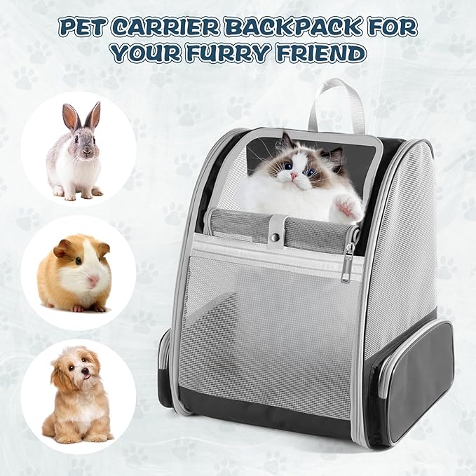 Cat Backpack Carrier, Pet Backpack Carrier Cats and Small Dogs, Collapsible Fully Ventilation Cat Backpack for Outdoors Hiking Camping Travel(up to 16.5lbs)