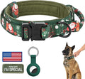 DAGANXI Christmas Tactical Dog Collar, Adjustable Military Training Nylon Dog Collar with Control Handle and Metal Buckle for Medium and Large Dogs, with Patches and Airtags Case (M, Christmas Green)
