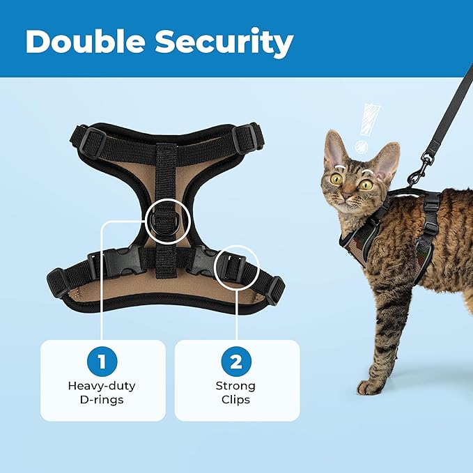 Voyager Escape-Proof Step-in Lock Cat Harness & 5ft Neoprene-Handle Leash Set All-Weather Mesh with Reflective Stitching for Small to Large Cats by Best Pet Supplies, Army (327), M