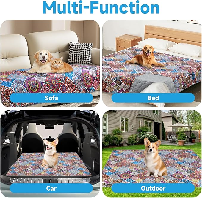 Waterproof Dog Blanket, Bohemian Dog Bed Cover Pet Blanket, Reversible Sofa Couch Cover for Dogs Washable, Protect Furniture Bed Couch Sofa for Puppy Cat (Colorful Medallion, 30×70 Inch)
