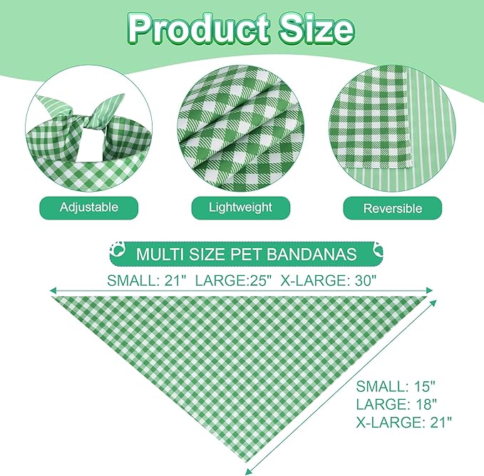 Dog Bandana Green XLarge 1PCS, Summer Spring Scarf for Boy and Girl, Durable Triangle Reversible Bibs Handkerchief for Puppy Pet
