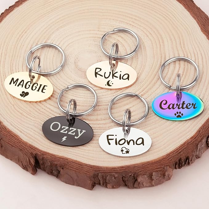 Anavia Small Size Dog Cat ID Tags, Small/XS Personalized Color Plated Stainless Steel Puppy Kitten Name Tags, Customized Engraved Nameplate Pet Collar Tag (Gold, Oval)
