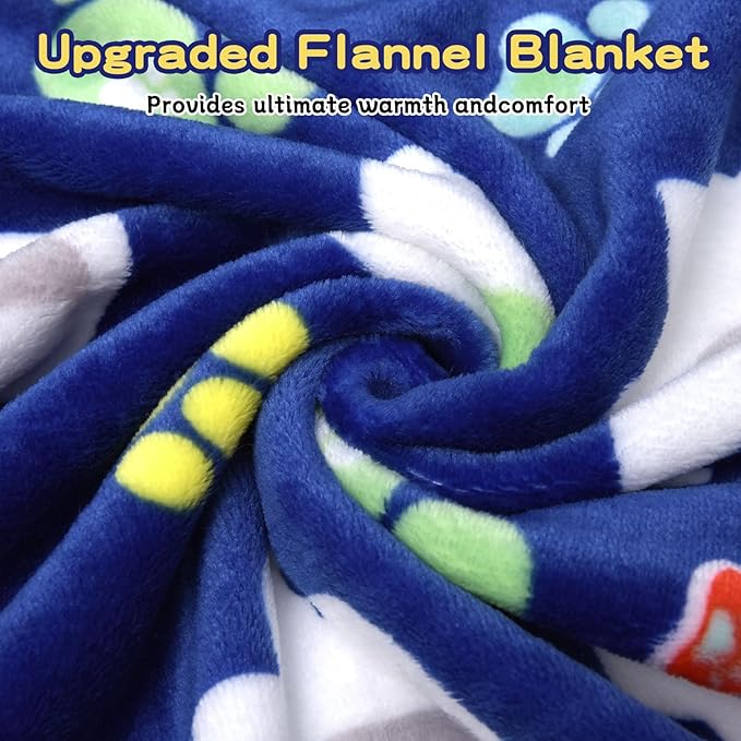 Rezutan 1 Pack 3 Dog Blanket for Large Dogs,41x31 inch for Medium Soft Fluffy Washable Pet Cat Blankets,Reversible Elephant & Paw Print for Dog Kennels & Beds, Sofas, Blue