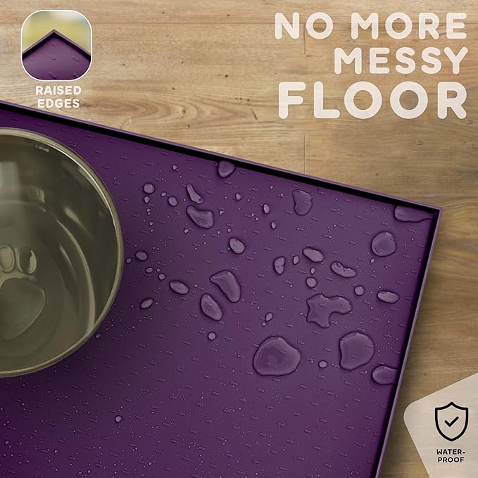 Dog Food Mat - Raised Edges Dogs Mat for Food and Water Prevent Spill, Waterproof Cat Food Mats Protect Floors, Easy Clean Dog Bowl Mats for Food and Water, Silicone Pet Food Tray