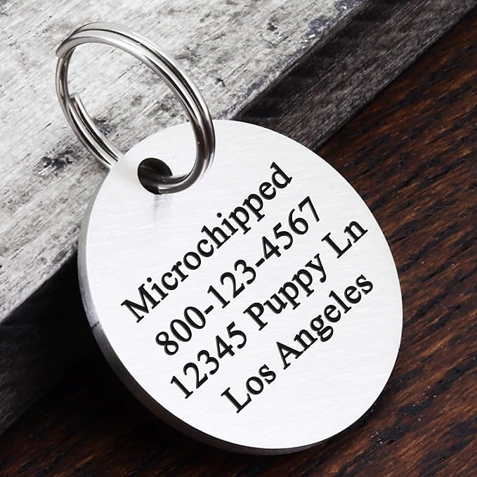 Ultra Joys Dog ID Tag, Custom Dog Tag Personalized Cat Tag, Pet ID Tag, Brushed Stainless Steel Round Dog Tag Silver Medium