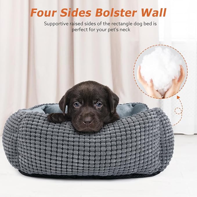 MIXJOY Dog Bed for Large Medium Small Dogs, Rectangle Washable Sleeping Puppy Bed, Soft Calming Cat Beds for Indoor Cats, Orthopedic Pet Sofa Bed, Anti-Slip Bottom with Multiple Size (20'', Grey)