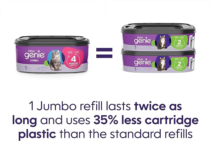 Litter Genie Refill Bags | Jumbo 1-Pack, 28 total ft | Up to 4 Months of Supply in 1 Cartridge | Ultimate Odor Control Cat Litter Bags