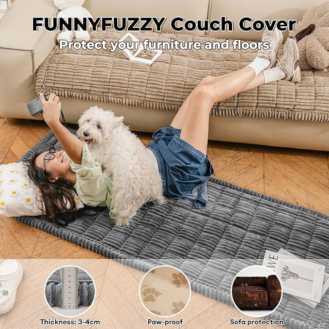 FUNNY FUZZY Pet Couch Covers for Sofa, Flannel Dog Couch Cover for Dogs Washable, Sofa Cover Furniture Protector Pet-Friendly Sofa Cover for Dogs & Kids (Light Brown, 27.6"×70.9")