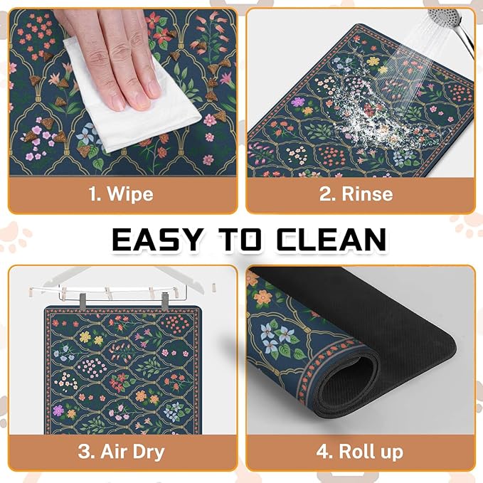 Absorbent Pet Dog Bowl Mat for Food and Water, Pet Cat Food Feeding Mat with Non Slip Rubber Backing, Dog Food Mats for Floors Waterproof, 24"x32"
