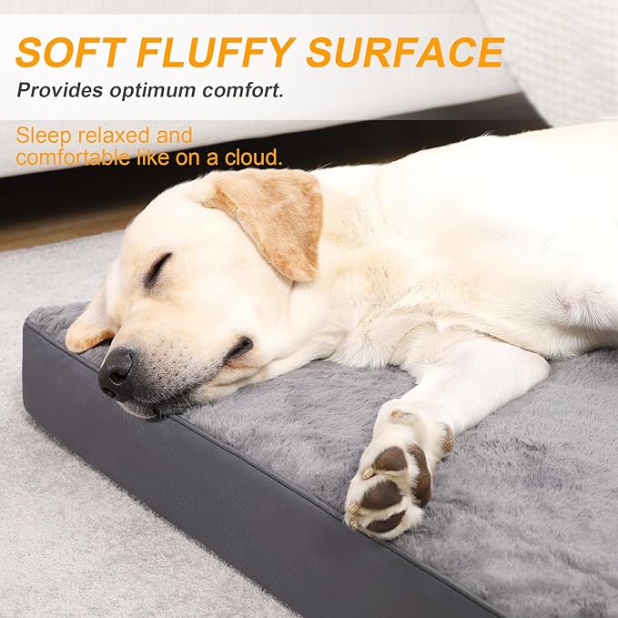 KSIIA Orthopedic Dog Crate Bed - Waterproof, Extra Large, Deluxe Plush, Washable with Egg Crate Foam & Removable Cover, 47 x 29 Inch, Dark Gray