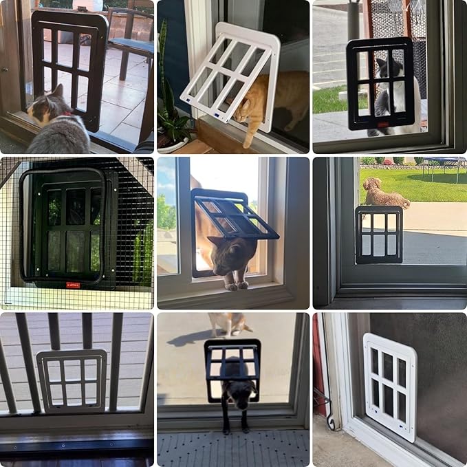 PETLESO Small Pet Door for Screen & Sliding Doors - 8.3" x 10.3" Magnetic Flap Auto Closing with Lockable Insert, Ideal for Cats and Small Dogs, White