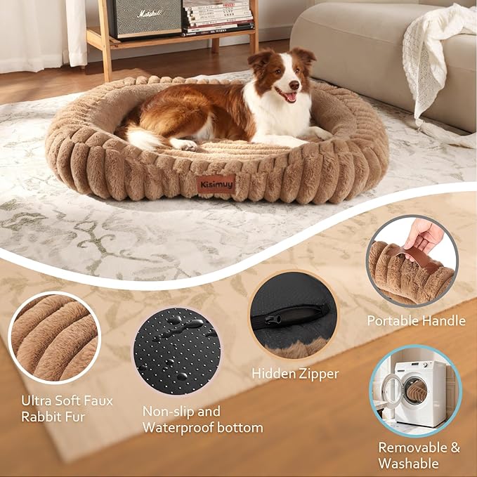 Dog Bed for Extra Large Dogs, Cute XL Dog Bed with Removable Washable Cover & Anti-Slip Bottom, Soft Calming Pet Sofa Bed with Handle for Indoor Pets, 43x31x5inches, Brown
