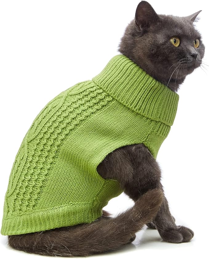 Stretchy Cat Sweater - 17 Colors & 6 Sizes | Snug Winter-Ready Knit for Boy/Girl Cats & Kittens(Green, Small)