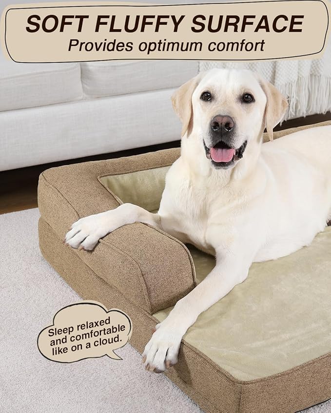 KSIIA Washable Dog Bed XXL Senior Dog, Orthopedic Warm Soft Pet Sofa Waterproof Pet Couch with Sides, Non-Slip and Egg-Crate Foam Jumbo Beds with Removable Cover, 47x32Inch, Brown
