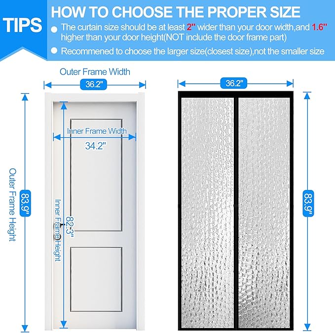 RELIANCER Magnetic Thermal Insulated Door Curtain,Waterproof EVA Door Cover,Fit Doors Size Up to 34"x82",Temperature Protection Insulated Doorway Curtain Partition,Patio Self-Closing Doors Net Screen