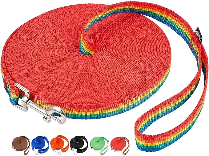 AmaGood Dog/Puppy Obedience Recall Training Agility Lead-15 ft 20 ft 30 ft 50 ft Long Leash-for Dog Training,Recall,Play,Safety,Camping (50feet, Rainbow)