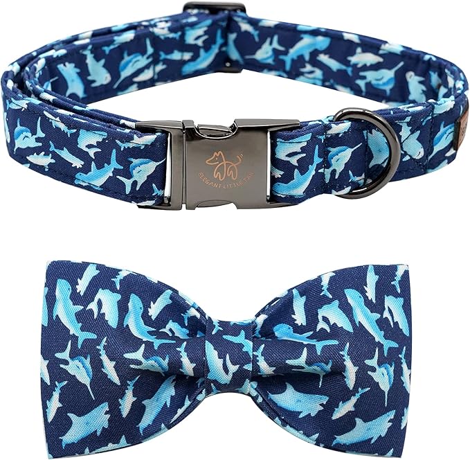 Elegant Little Tail Bowtie Collar for X-Small Puppy and Cat - Shark Print, Adjustable