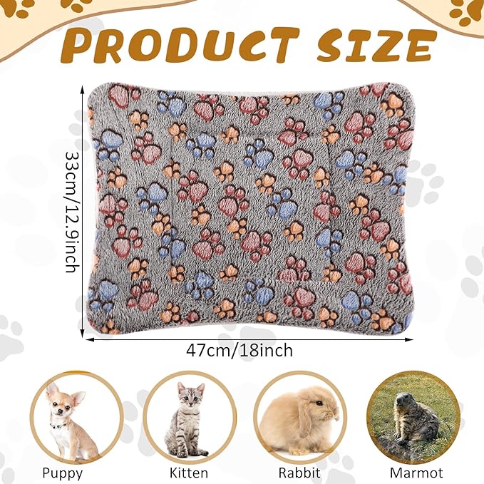 Tuanse 4 Pack Ultra Soft Dog Cat Bed Mat Small Animal Guinea Pig Bed with Cute Print Reversible Fleece Dog Crate Kennel Pad Cozy Washable Thickened Hamster Pet Beds Mat(13 x 19 Inches,Gray)