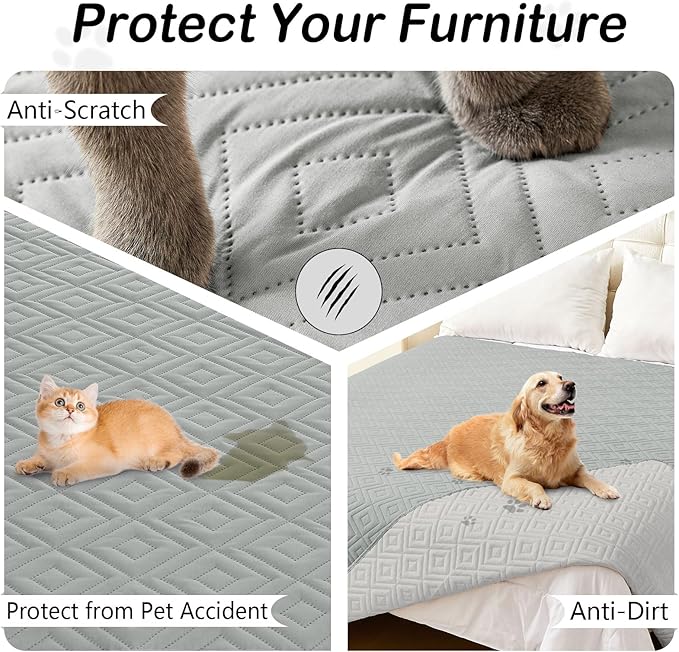 hyha Waterproof Dog Blanket, Soft Pet Bed Blankets, Waterproof Sofa Couch Cover for Dogs Washable, Reversible Pet Couch Covers for Sofa Furniture (82x82 Inch, Grey/Light Grey)