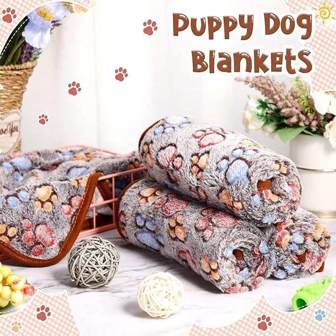 Tatuo 4 Pcs Dog Blanket for Pet Cat Blankets Indoor Puppy Teething Stuff Toys Paw Print Fleece Soft Blanket Sleep Mat for Guinea Pig Cage(Black,Small(24 x 16 Inch),Square)