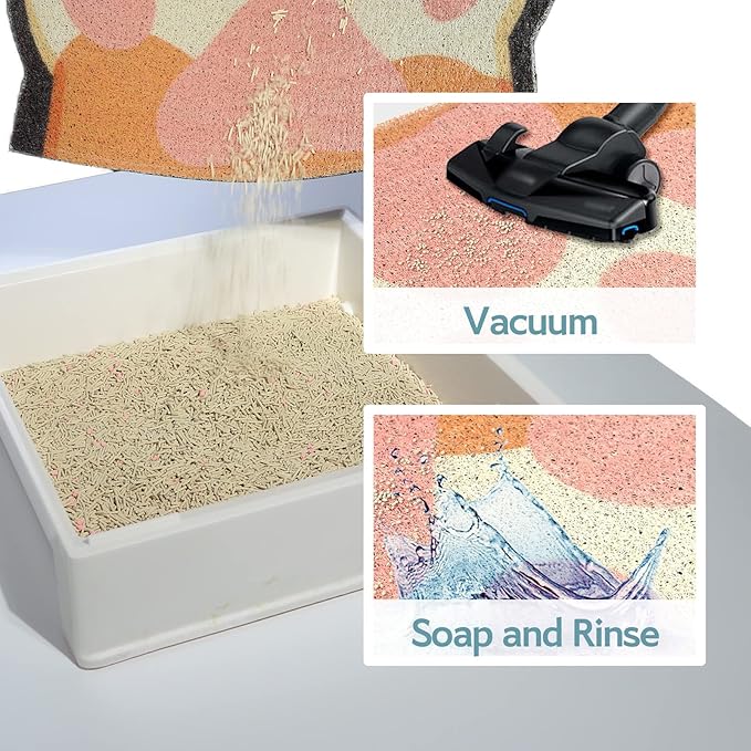 Cute Cat Litter Mat 35”x24”, Litter Box Mat, Litter Trapping Mat, Soft on Kitty Paws, Easy Clean, Anti Slip, Pet Accessories, Door Floor mats - Grey Pink90*60
