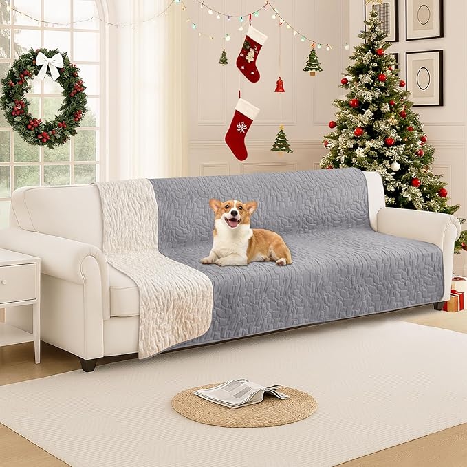 Waterproof Dog Blanket, Non-Slip Soft Pet Bed Cover, Couch Cover for Dogs Washable, Protects Sofa, Furniture, Crate, Car, Tear Resistant Leakproof Pet Blanket (68x82 Inch, Light Grey)