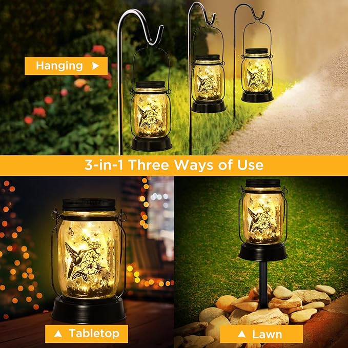 Solar Lanterns Outdoor Garden Decor Valentine's Day Gifts for Women Hummingbird Gift for Women Mom Grandma Sister Birthday, Hanging Solar Light Home Decor for Yard, Patio,Backyard,Porch,Torch