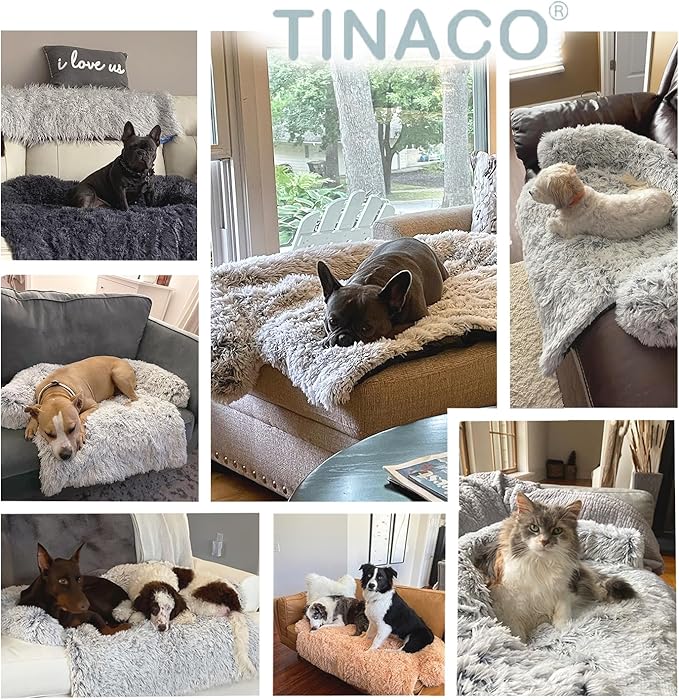 Tinaco Calming Dogs/Cats Bed Mats, Dog Pad Washable Removable Couch Cover, Plush Long Fur Mat for Pets, Waterproof Lining, Perfect for Small, Medium and Large Dogs and Cats (Navy Blue, 36"x31")
