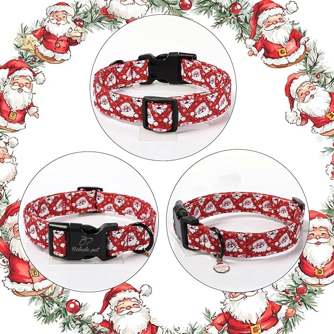 Christmas Dog Collar - Cute Red Santa Christmas Puppy Collar with Safety Buckle, Soft Adjustable Holiday Dog Collars for Small Medium Large Dogs L