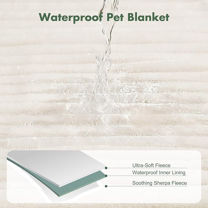 Waterproof Puppy Blankets for Small Dogs - Cozy Fleece Calming Cat Blanket for Couch Furniture Protector, Washable Dog Blankets for Indoors & Outdoors, Cream, 25"x35"