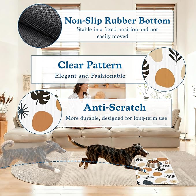 Boho Style Dog Food Mat–Christmas Stocking Absorbent Quick Dry Feeding Placemat for Food and Water Bowls, Non Slip Rubber Backing, Waterproof Pet Supplies for Mess-Free Eating 16"x24"