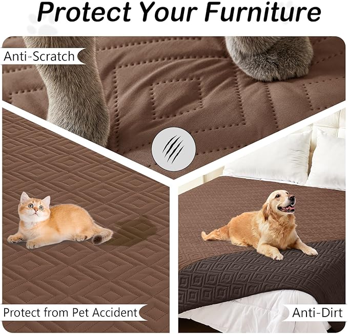 hyha Waterproof Dog Blanket, Soft Pet Bed Blankets, Waterproof Sofa Couch Cover for Dogs Washable, Reversible Pet Couch Covers for Sofa Furniture (52x82 Inch, Brown/Chocolate)