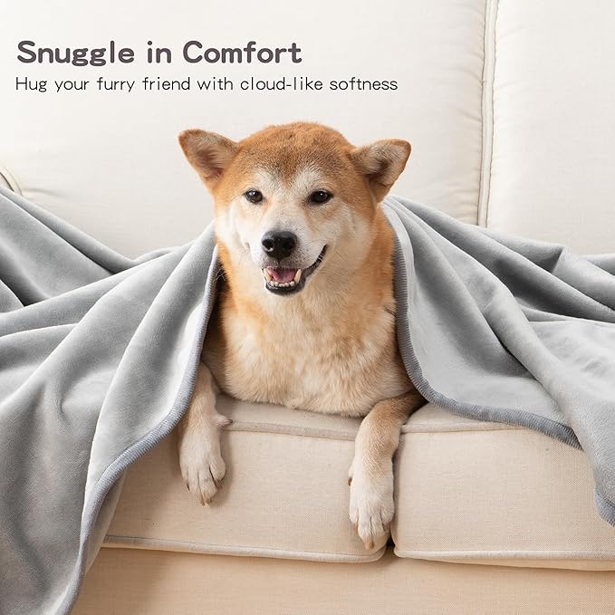 Waterproof Dog Blankets Light Grey Pet Blanket 60"x80", Soft Fluffy Sofa Car Bed Protector, Reversible Leakproof Flannel Washable Dog Blanket for Large Dogs