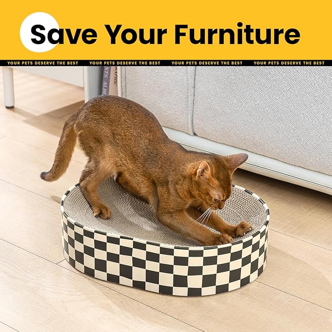 Cat Scratcher Cardboard,2 in 1 Oval Cat Scratch Pad Bowl for Indoor Kitty Grinding Claw,Round Kittens Scratching Board Corrugated Lounge Pet Beds&Furniture Protector for Sofas