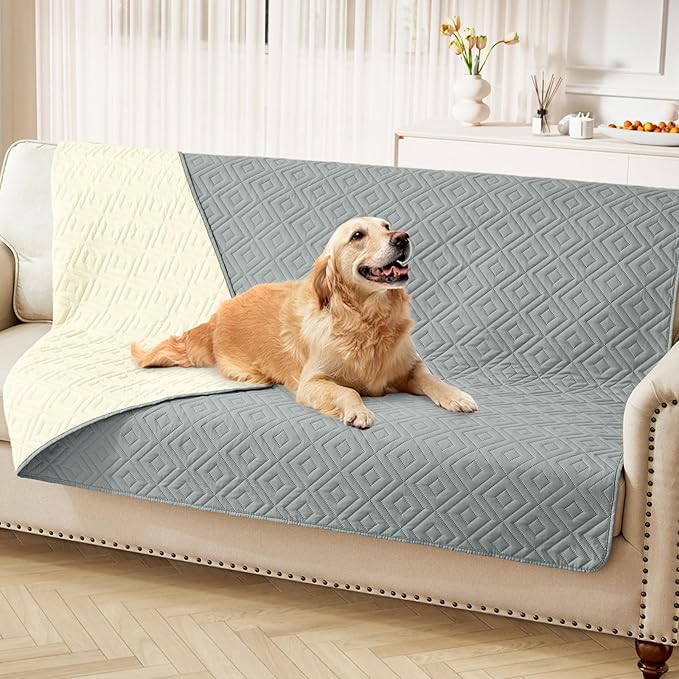 hyha Waterproof Dog Blanket, Soft Dog Bed Cover Pet Blankets, Waterproof Sofa Couch Cover for Dogs Washable, Reversible Pet Couch Covers for Sofa Furniture (52x82 Inch, Grey/Beige)