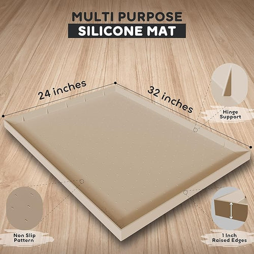 32x24x1” XL Dog Food Mat - All Purpose Under Sink Liner, Washer and Dryer Covers for The Top, Silicone Griddle Mat for Blackstone - Raised Edges Dog Mat for Food and Water Prevent Spill, Waterproof
