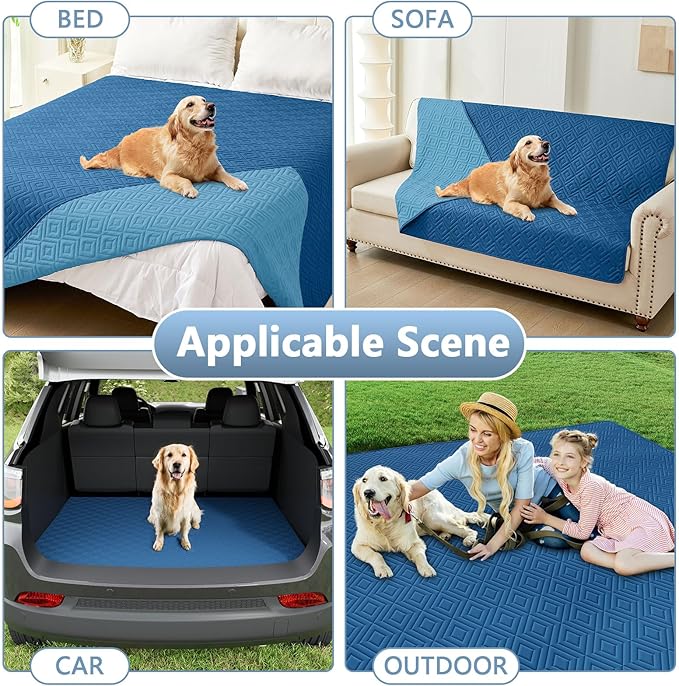 hyha Waterproof Dog Blanket, Soft Pet Bed Blankets, Waterproof Sofa Couch Cover for Dogs Washable, Reversible Pet Couch Covers for Sofa Furniture (52x82 Inch, Navy Blue/Blue)
