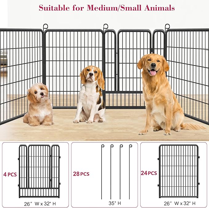 Dog Playpen Dog Fence Outdoor for Yard, 32inch 28 Panels Dog Pens Outside Anti-Rust Pet Playpen Exercise Pen with Lock for Large Medium Small Dogs, Portable Pet Fence for Yard RV Camping