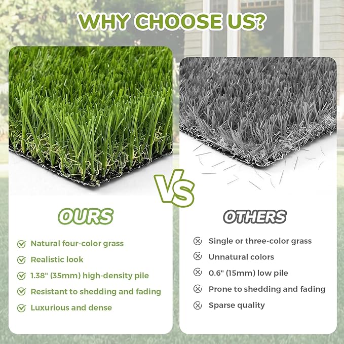 Artificial Grass Rug Indoor Outdoor, 5 x 10FT Fake Grass Turf with Drainage Holes, Realistic Artificial Lawn Rug Dog Pets Mat, Turf Carpet for Garden Lawn Landscape Balcony Patio Backyard Easter Decor