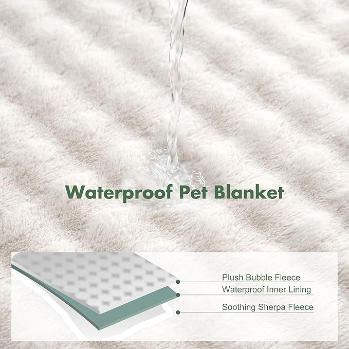 Soft Cozy Waterproof Dog Blanket for Couch - Room Decor Medium Pet Blanket for Furniture Protector, Washable Calming Dog Crate Blankets for Indoors & Outdoors, Cream, 40"x50"