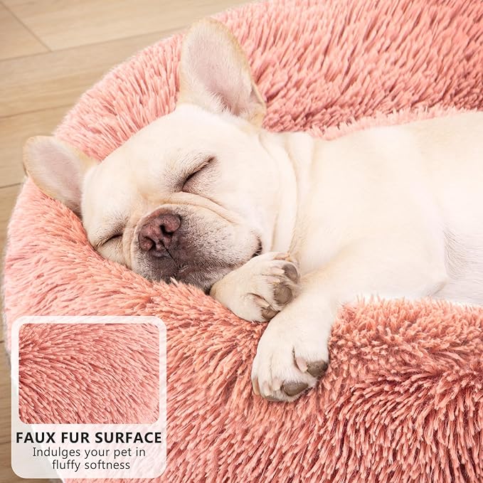 MIXJOY Orthopedic Dog Bed Comfortable Donut Cuddler Round Pet Beds Ultra Soft Washable Dog and Cat Cushion (20''/23''/30'') (23'', Pink)