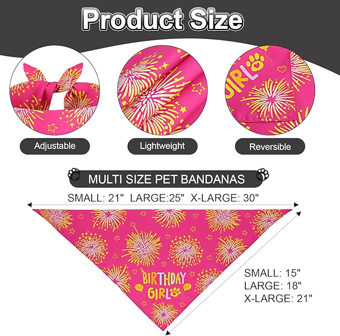 Dog Birthday Bandana Set Rose Pink, Dog Birthday Party Supplies with Hat Bandana Numbers for Small Girl Pets Puppy