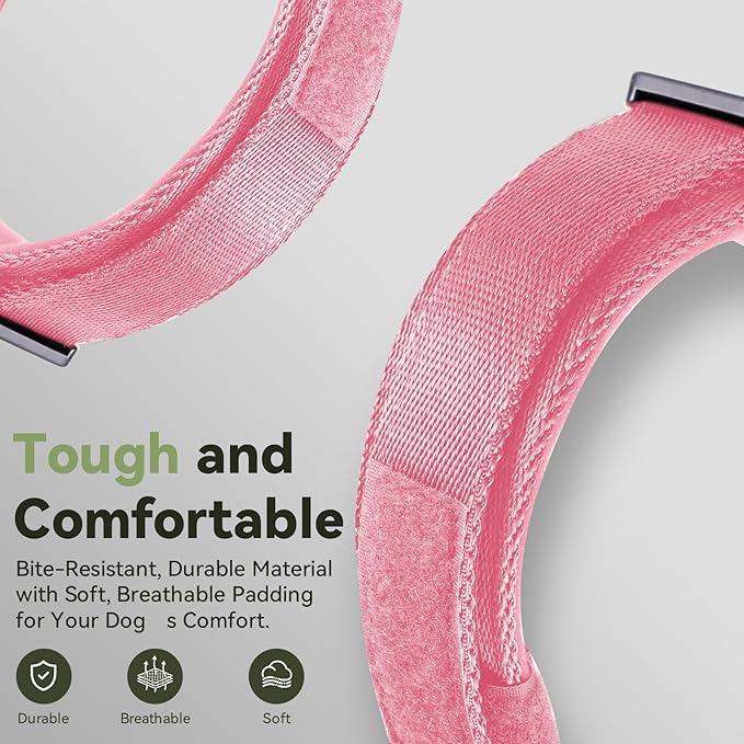 2025 Upgrade Waterproof AirTag Dog Collar, Military Tactical Dog Collar with AirTag Holder, Comfortable Control Handle and Metal Buckle, GPS Dog Collar Holder for Medium to Large Dogs (Pink, XL)