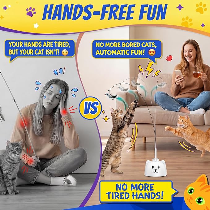 Interactive Cat Toys for Indoor Cats - Automatic Flying Bird Feather Toy, USB Rechargeable Electric Cat Teaser with Strong Sticky Base, Smart Motion Activated Self-Play Enrichment Toy for Bored Cats