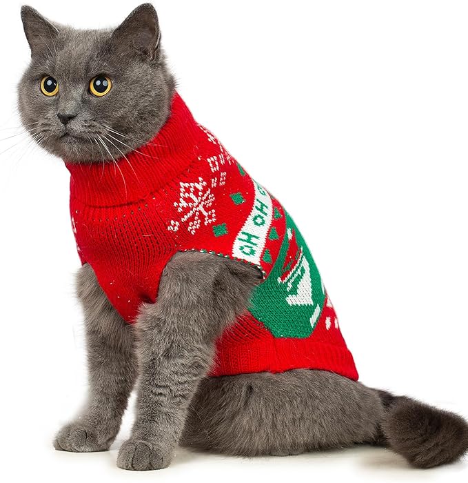 Stretchy Cat Christmas Sweater - 2 Packs Christmas Sweaters for Cats | Snug Winter-Ready Knit for Boy/Girl Cats & Kittens(Scarlet, Medium)