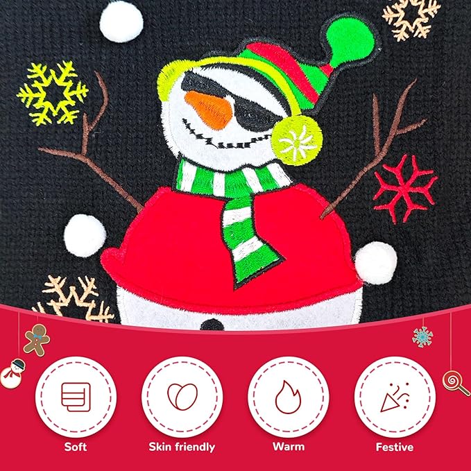 Christmas Dog Sweaters Xmas Pet Outfit Clothes Cute Black Snowman Costume Puppy Cat Knitted Jumpers (XL,Black Snowman)