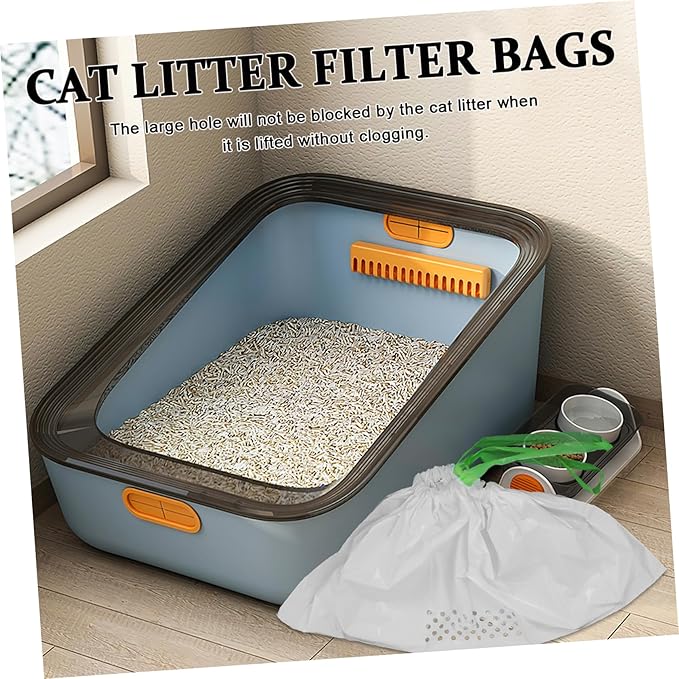 7Pcs Cat Litter Filtering Pouch Durable White Cat Litter Supplies with Automatic Closing Design for Easy Waste Pickup and Efficient Cleaning