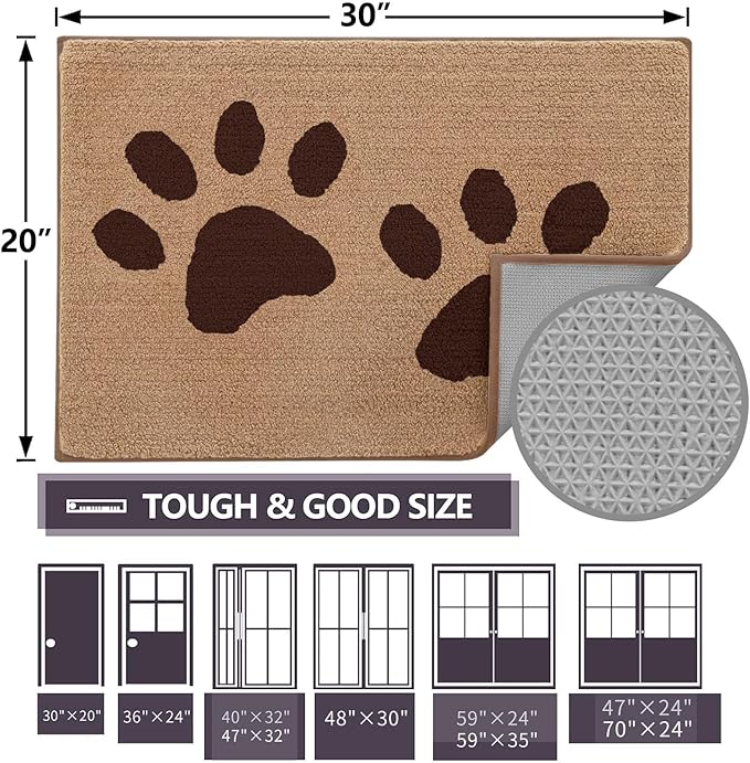 Buganda Dog Door Mat for Muddy Paws, Absorbent Dirt Trapper Washable Indoor Doormats, Non Slip Low-Profile Mud Mat for Dogs, Front Entrance Doormat for Inside Floor (36x24 Inches, Beige)
